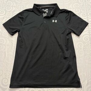 Under Armour Short Sleeve Youth Boy Large Classic Black Polo Golf Shirt Top